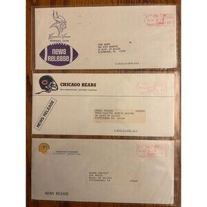 Rare NFL lot of 3 press release envelopes 1970s 1980s Packers Vikings Bears
